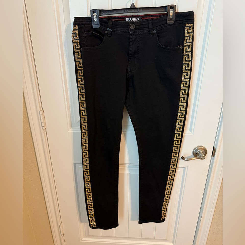 Barabas Los Angeles Men’s Show Stopper 2 Black Jeans With Bling Size 36